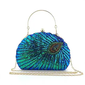 Original China Imported Handcrafted Peacock Design Sequin Evening Clutch
