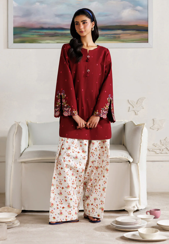 IZNIK 2 PIECE , DYED LAWN . SHORT SHIRT. TROUSER: (PRINTED LAWN)