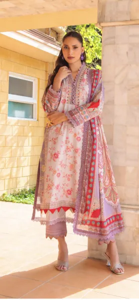 Pakistani Original Guladhar Premium Cambric Cotton Stitched 3pcs _ Pink Beige