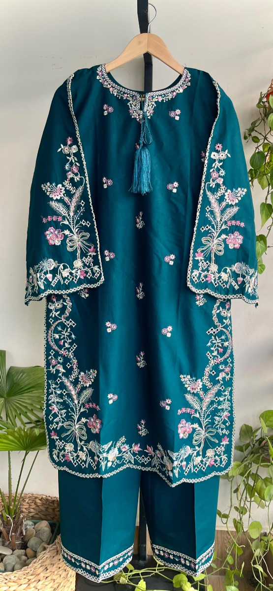 Original Pakistani Hayat’s Cotton Embroidered Stitched 2Pcs _ Sea Green