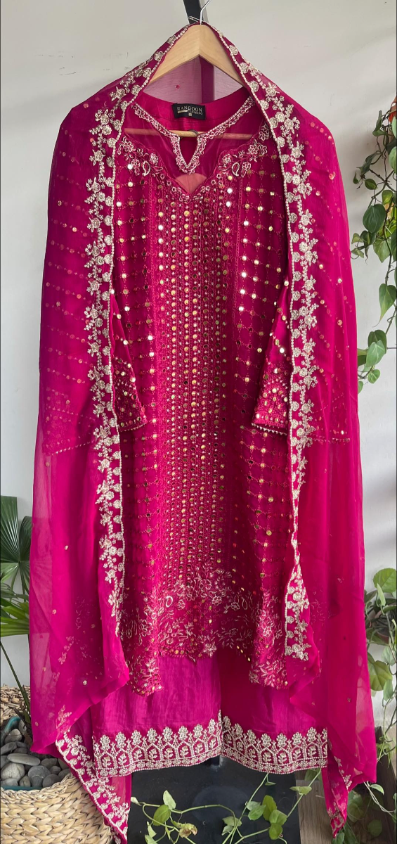 Original Pakistani Rangoon Chiffon Stitched 3Pcs _ Magenta
