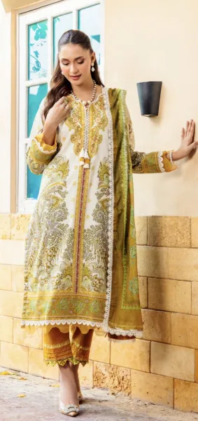 Pakistani Original Guladhar Premium Cambric Cotton Stitched 3pcs _ Mustard 