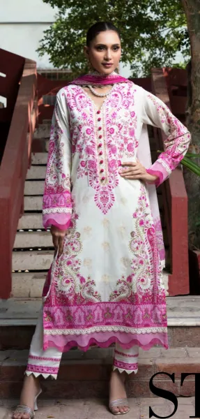 Pakistani Original Guladhar Premium Cambric Cotton Stitched 3pcs _ Magenta