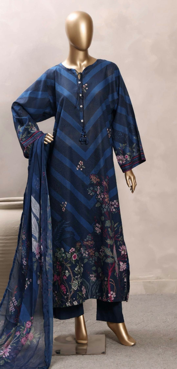 Pakistani Original Sadabahar Printed Stitched  Kaftan 3pc _ Blue 