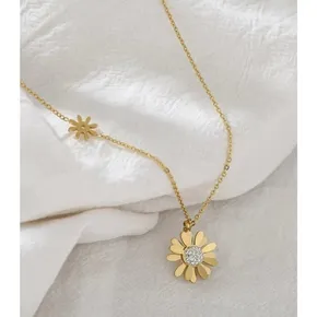 Zircon Daisy Stainless Steel Sun Flower Necklaces