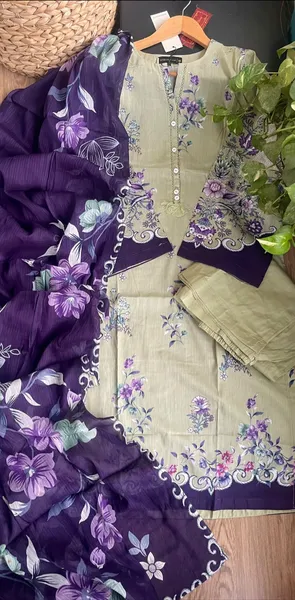 Pakistani Original Sadabahar Printed Lawn Stitched 3Pcs _ Light Olive Green