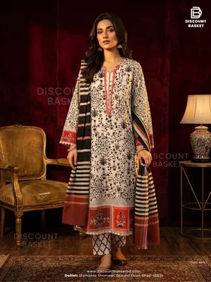 Printed Swizz Cotton Ensemble with Embroidered Organza Dupatta