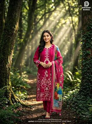 Classic Swizz Cotton Suit with Panel Embroidery Design