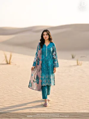 Printed Swizz Cotton Suit with Quata Dupatta