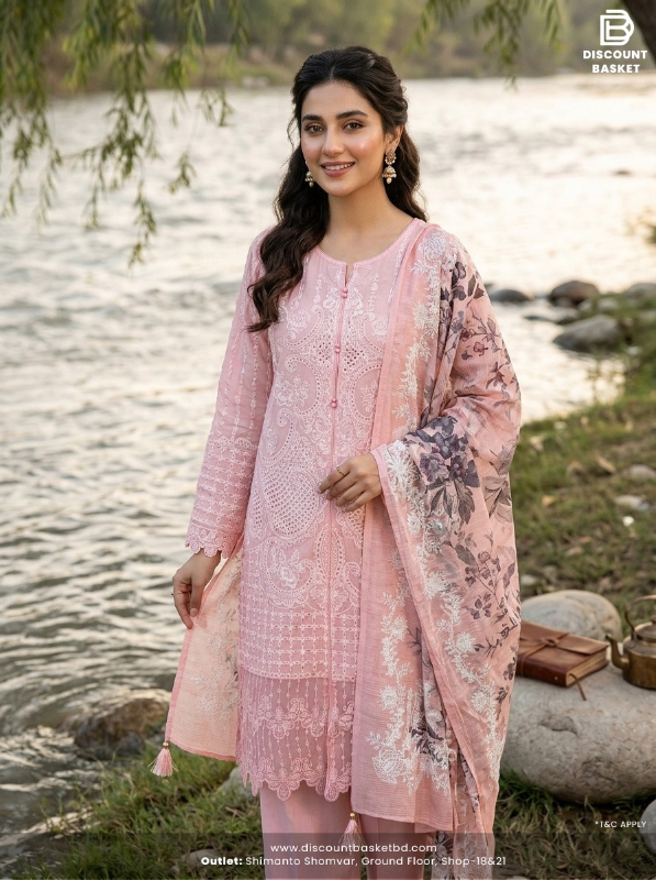 Elegant Swizz Cotton Suit with Embroidered Panel Work