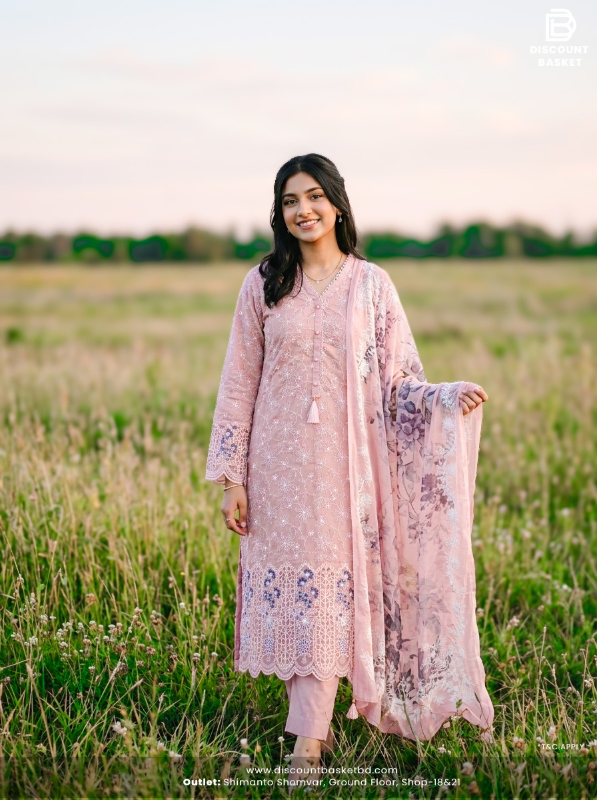 Premium Swizz Cotton Suit with Boring and Embroidery Detail