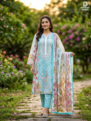 Stylish Swizz Cotton Suit with Panel Embroidery Work