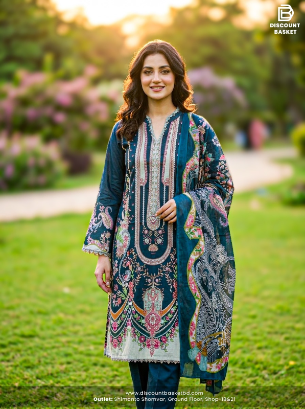 Premium Swizz Cotton Printed Suit with Cotton Embellished Dupatta