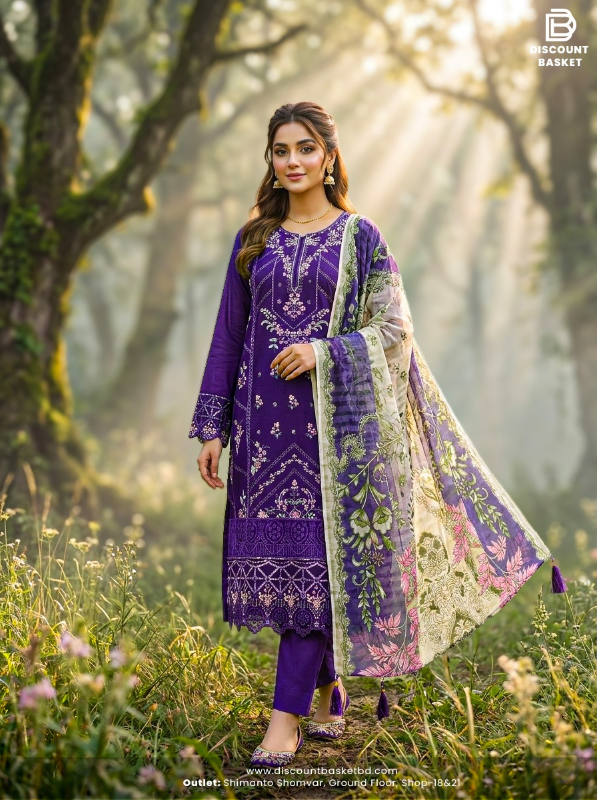 Elegant Swizz Cotton Suit with Panel Embroidery Work