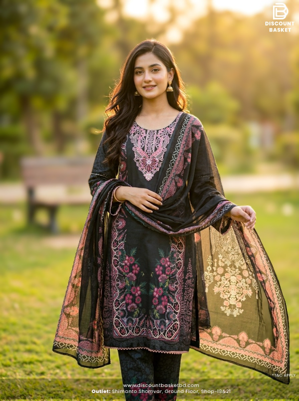 Slub Cotton Swizz Lawn Suit with Embroidery and Lace Work