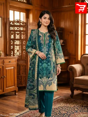 Emerald Green & Paisley Printed Swiss Lawn Three-Piece Suit Set - Deep Emerald Green Base 