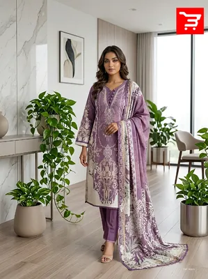 New Swiss Lawn Collection Printed Stitched Three-Piece Suit - Lavender / Purple Base