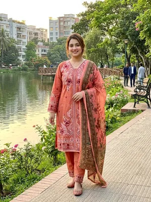 Pakistani-Inspired Embroidered Swiss Lawn Three-Piece Suit Collection - Peach/Terracotta & Off-White/Cream
