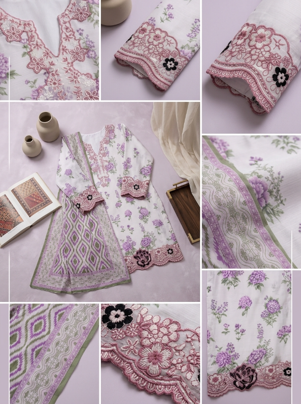 Pakistani-Inspired Floral Printed Georgette 3-Piece Suit