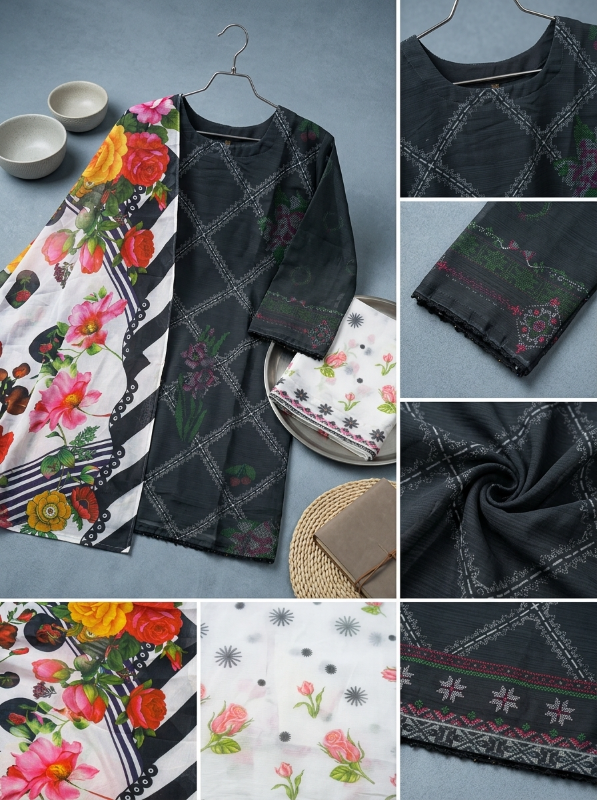 Pakistani-Inspired Geometric & Floral Printed Georgette 3-Piece Suit