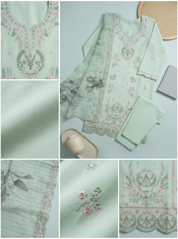 Pakistani-Inspired Embroidered Swiss Lawn 3-Piece Suit