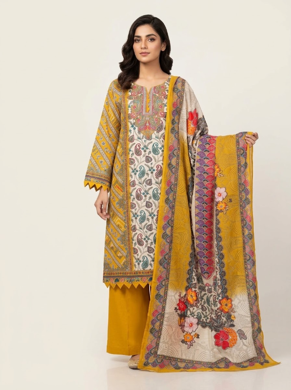 New Swizz Lawn Paisley & Mustard Ethnic Printed 3-Piece Suit Collection