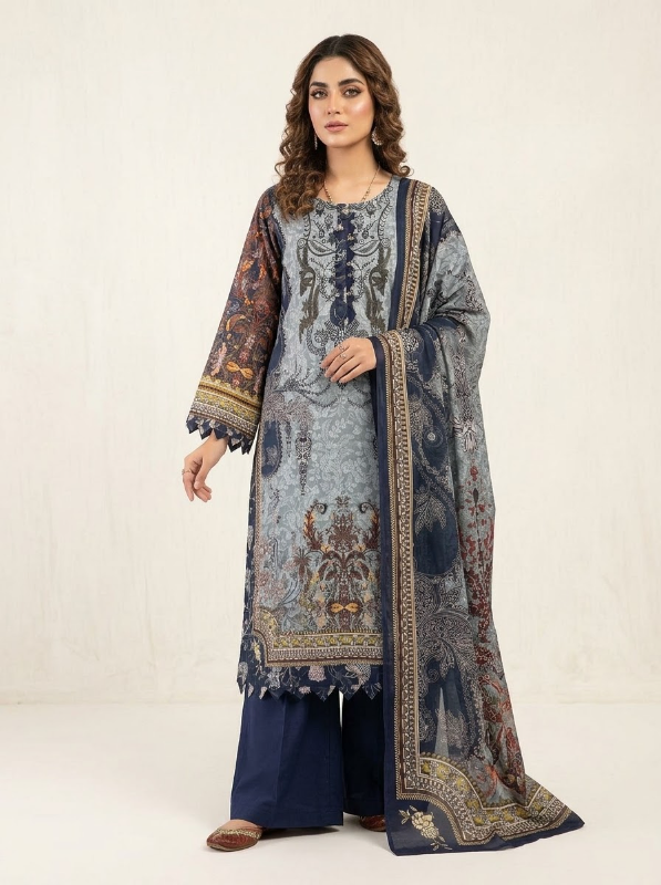 New Swizz Lawn Slate Gray & Navy Paisley Printed 3-Piece Suit Collection