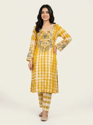 Exclusive Designer Tie-Dye Hand Embroidered & Mirror-Work 2-Piece Kaftan Set Collection