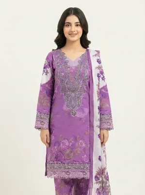 Premium All-Over Printed Swiss Lawn 3-Piece Stitched Suit