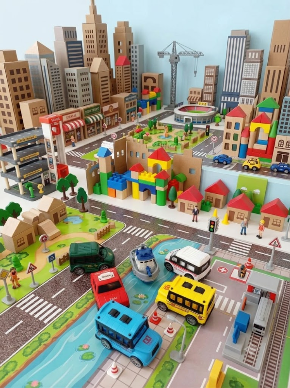 6-Piece City Transport Vehicle Play Set with Pull-Back Action