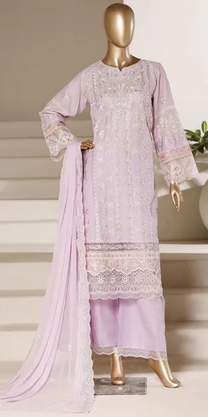 Original Pakistani Sadabahar Luxury Cotton Stitched 3Pc With Chiffon Dupatta _ Lavender