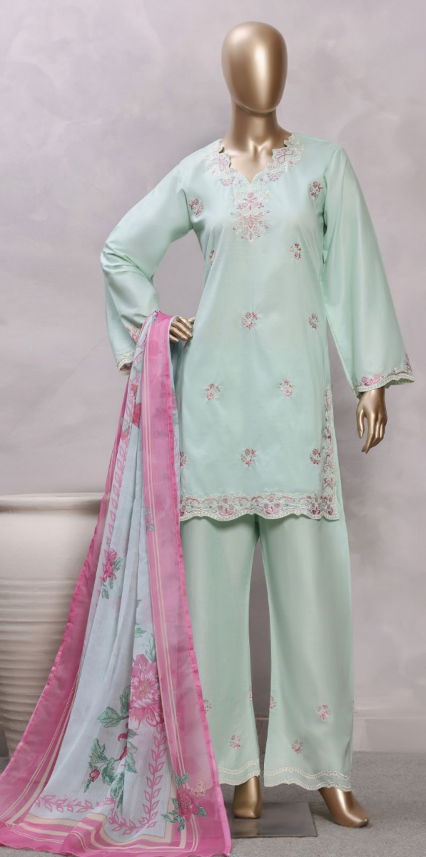 Pakistani Original Sadabahar Eclair Embroidered Lawn Stitched 3 Piece Suit _ Mint 