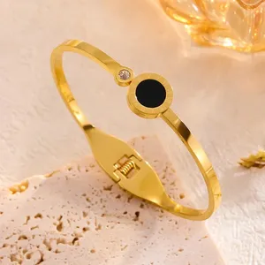 18k Round Black Roman Numerals Cuff Bracelet