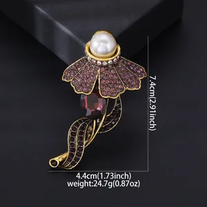 Vintage Pearl and Crystal Floral Brooch Pin