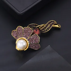 Vintage Pearl and Crystal Floral Brooch Pin