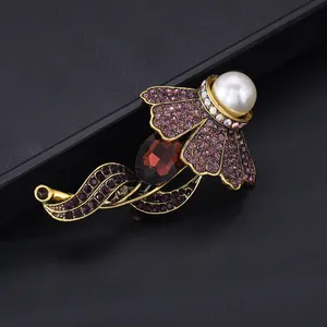 Vintage Pearl and Crystal Floral Brooch Pin