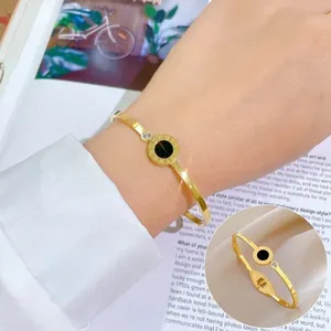 Round Black Roman Numerals Cuff Bracelet 18k 