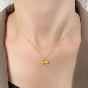 Gold Plated Clean Girl Era Bow Charm Necklace