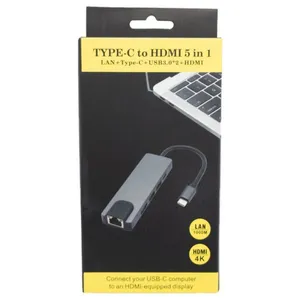 5 in 1 USB C Hub with HDMI 4K LAN Ethernet Dual USB 3 point 0 Type C for Laptop and MacBook