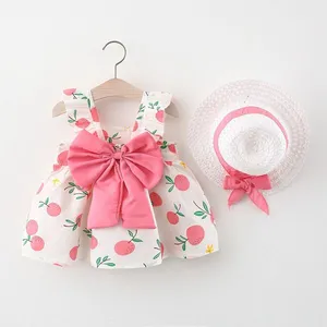Fruit print cotton dress with matching sun hat 