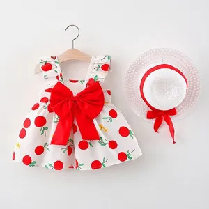 Fruit print cotton dress with matching sun hat 