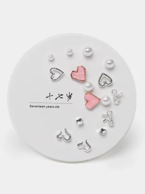 7 Pairs Sweet Pink Mini Stud Earring Set(1Pata)