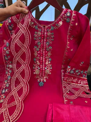 Gold Organza Embroidered Party Dress