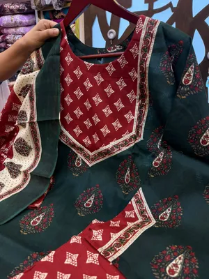 Joypuri Cotton Collection – Printed & Lace Work Dress