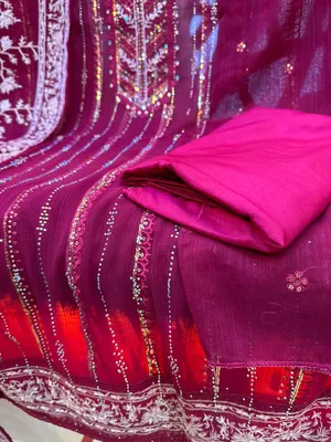 Luxury Unstitched Party Dress in Premium Chiffon Georgette Fabric