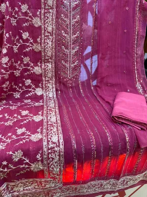 Luxury Unstitched Party Dress in Premium Chiffon Georgette Fabric