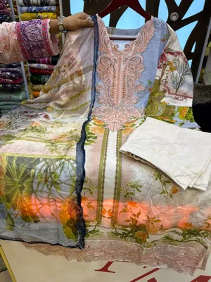 Stylish Organza Panel Work Lawn Dress – Size Free