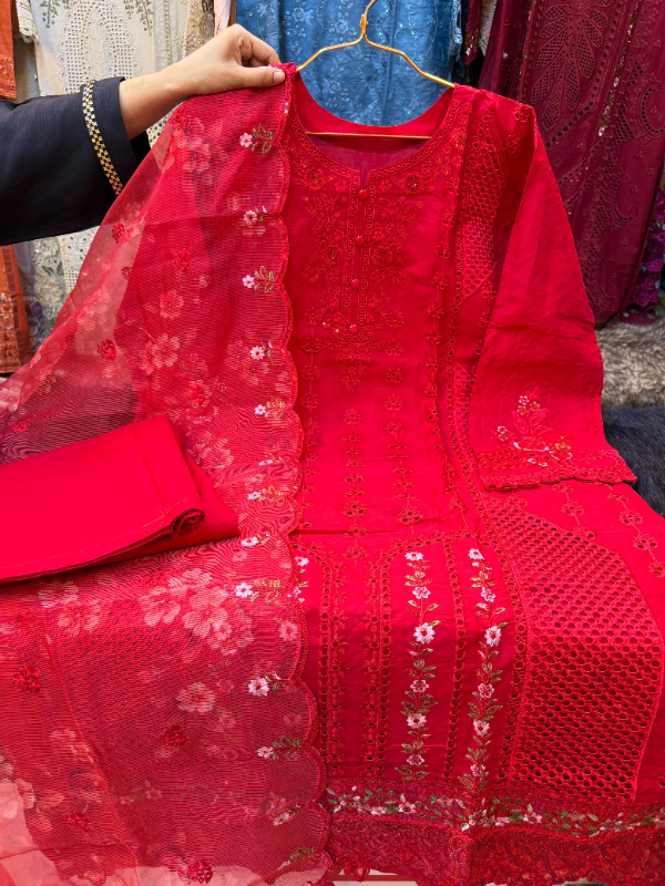 Designer Pakistani Swizz Cotton Set with Panel Work