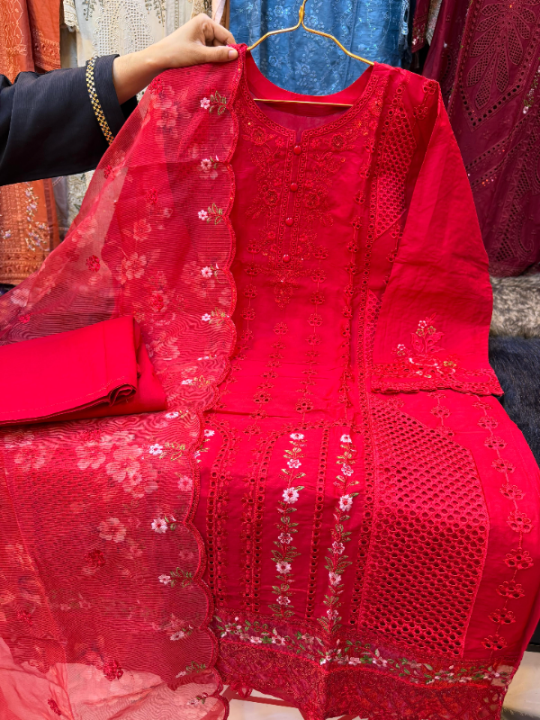 Designer Pakistani Swizz Cotton Set with Panel Work