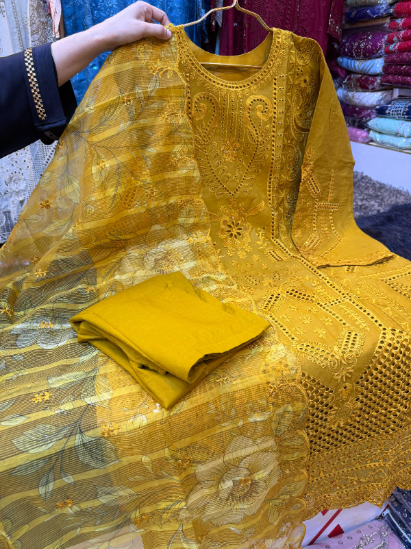 Swizz Cotton Festive Suit with Embroidered Quata Dupatta